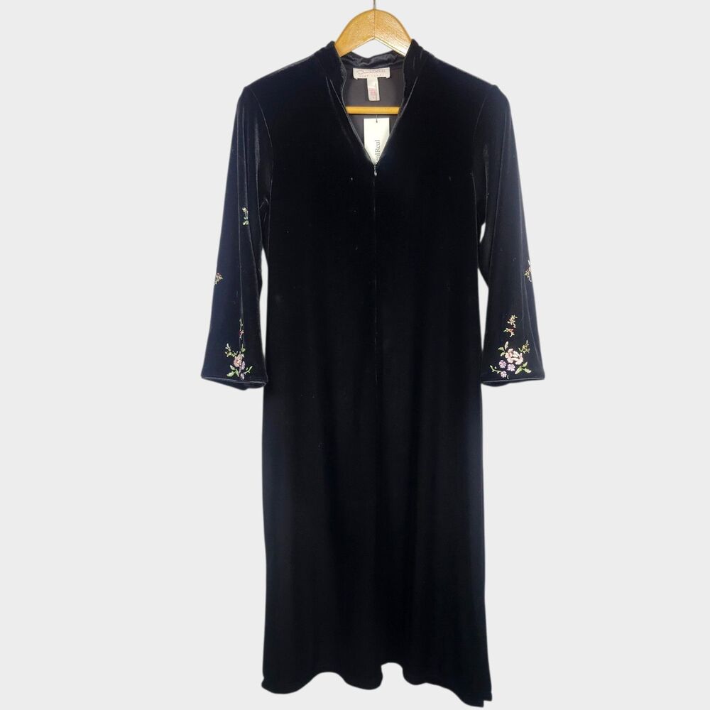 Oscar de la Renta Pink Label Womens Robe Nightgown Housecoat Black Velvet Size S